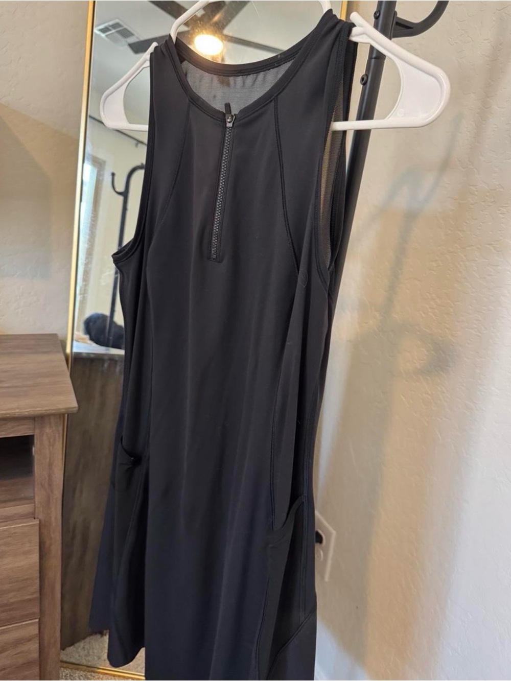Athleta Black Sleeveless Midi Dress with Front Zip